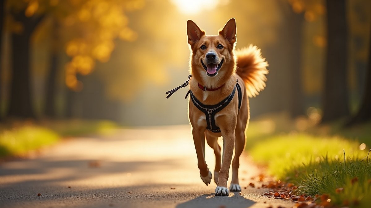 Dog walking calmly on a no-pull harness