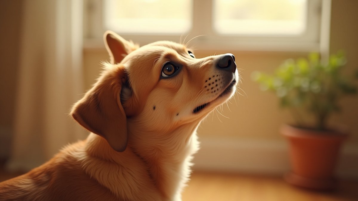 Anxious dog looking up at its owner